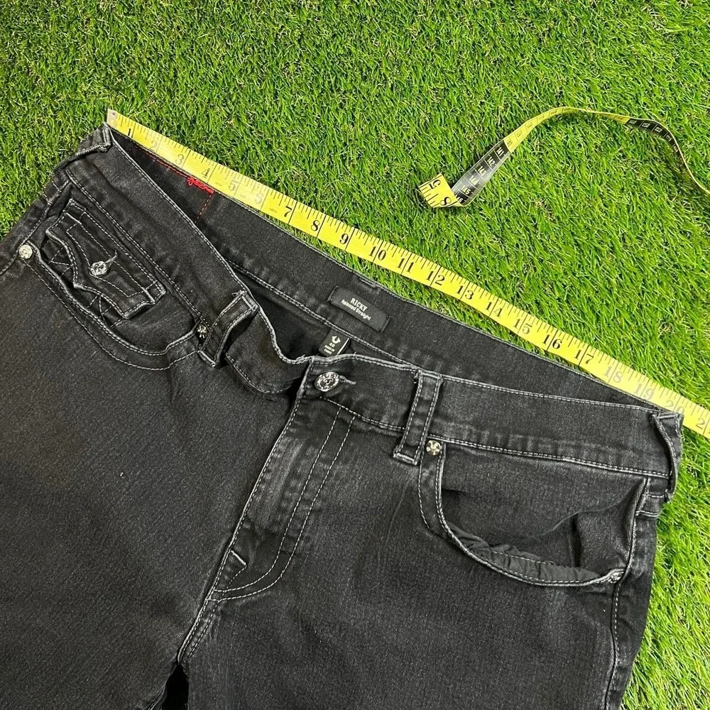 True Religion Ricky Mens 40 Relaxed Straight Black Jeans Horseshoe Flap Pockets